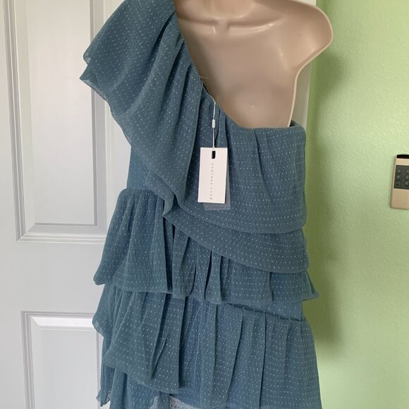 One-Shoulder Blue Ruffle Dress - Picture 11 of 15